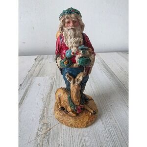 Vintage wooden Santa deer statue figurine toys Xmas decor bells
